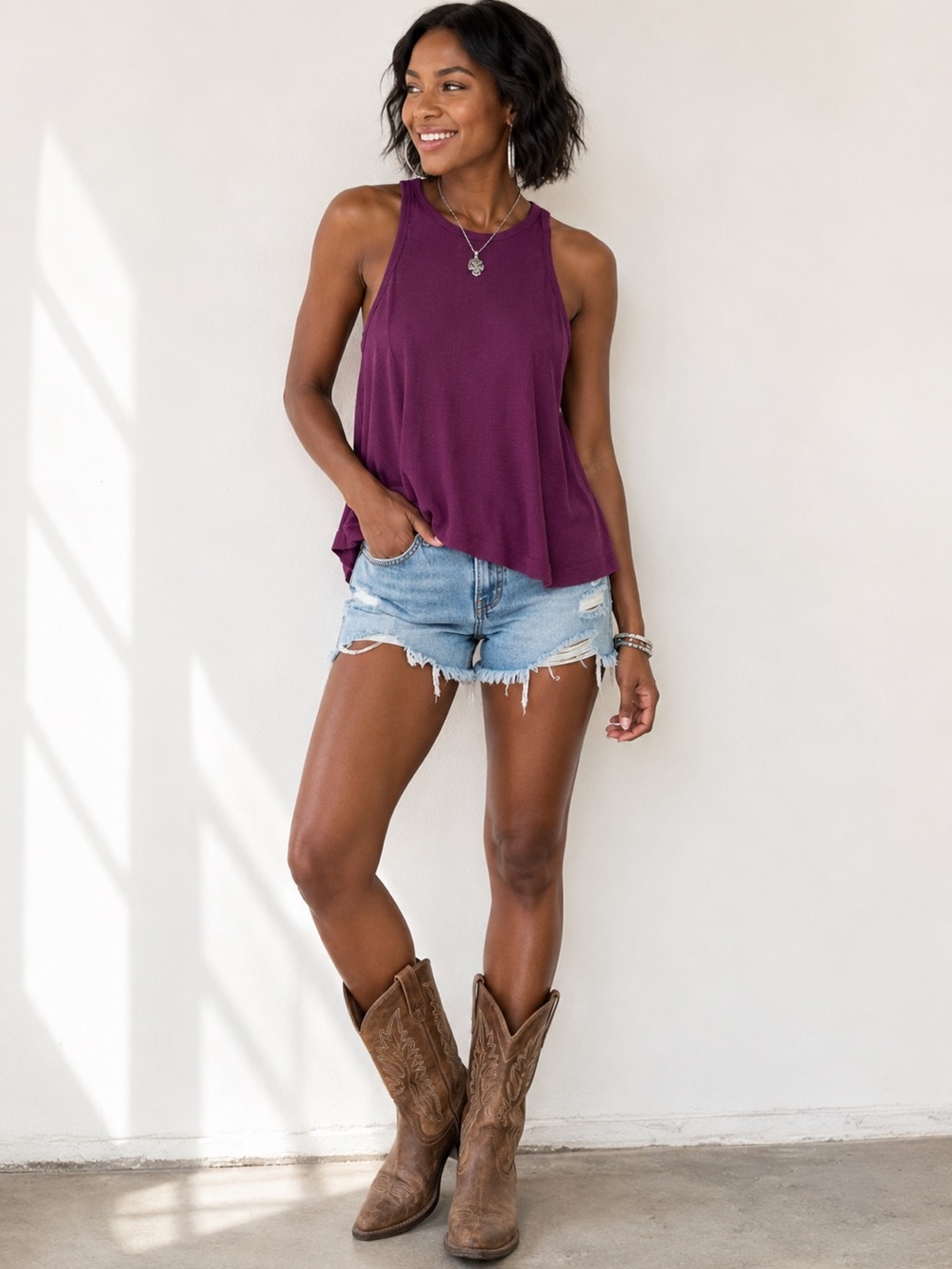 Free People Intimately Ribbed Knit, Racerback Tank, Magenta Plum Seamless NWT XS